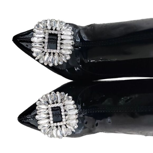 Inc  Black Over the Knee  Patient Leather W Sparkling Toe Piece Black Sz 6M NWT - Picture 7 of 8